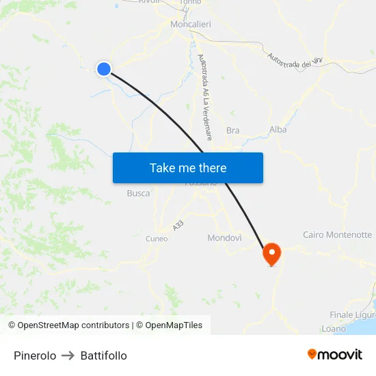 Pinerolo to Battifollo map