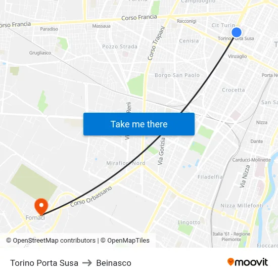 Turin Porta Susa to Beinasco map