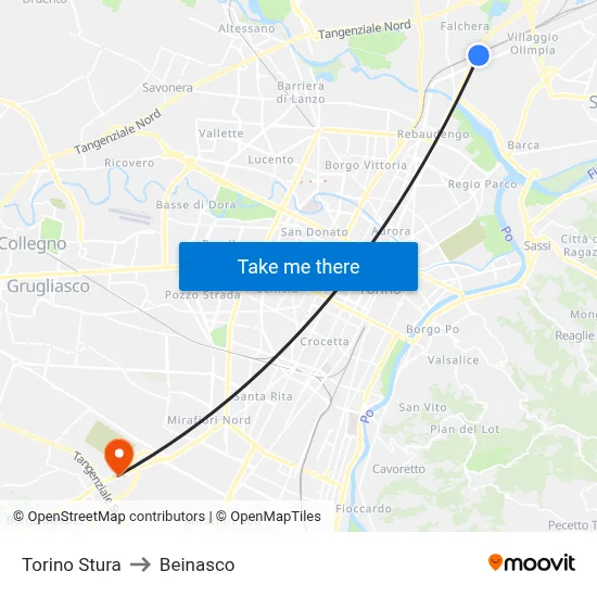 Turin Stura to Beinasco map