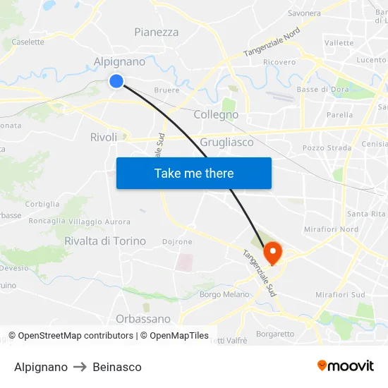 Alpignano to Beinasco map