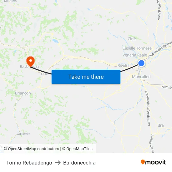 Turin Rebaudengo to Bardonecchia map