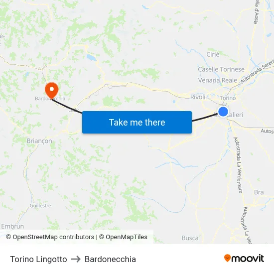 Turin Lingotto to Bardonecchia map