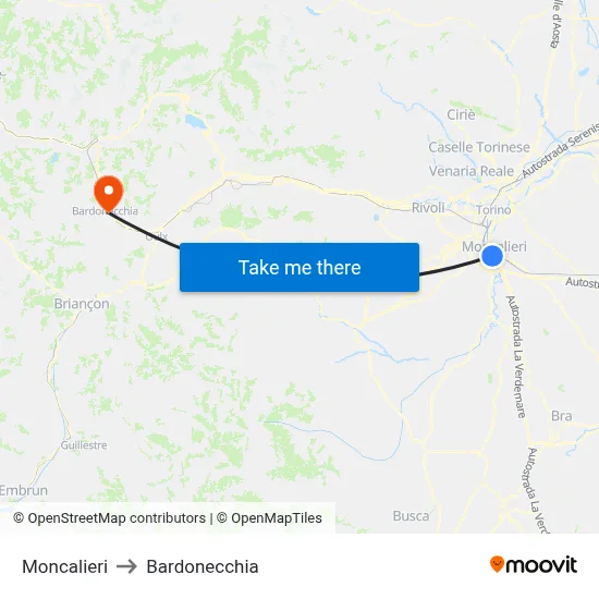 Moncalieri to Bardonecchia map