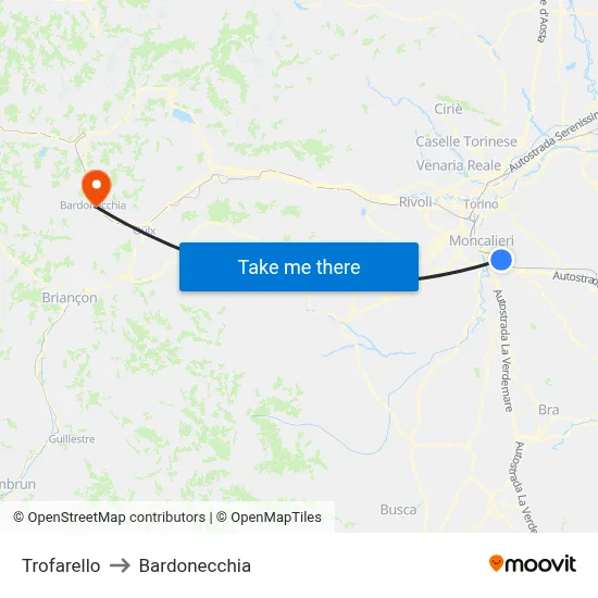 Trofarello to Bardonecchia map