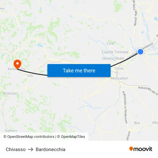 Chivasso to Bardonecchia map