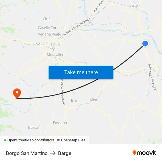 Borgo San Martino to Barge map
