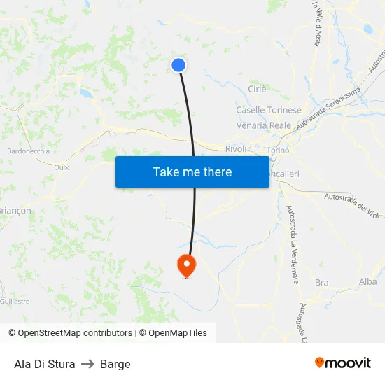 Ala Di Stura to Barge map