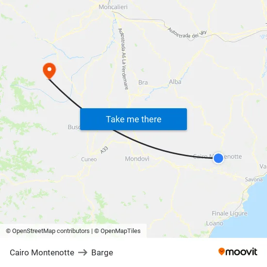 Cairo Montenotte to Barge map