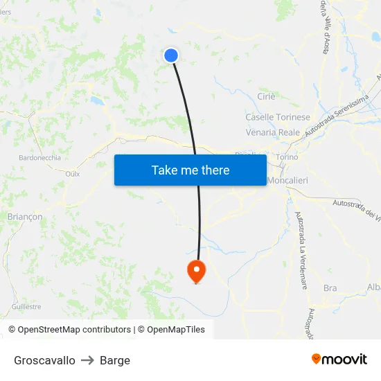 Groscavallo to Barge map