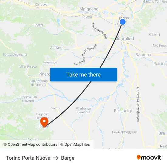 Turin Porta Nuova to Barge map