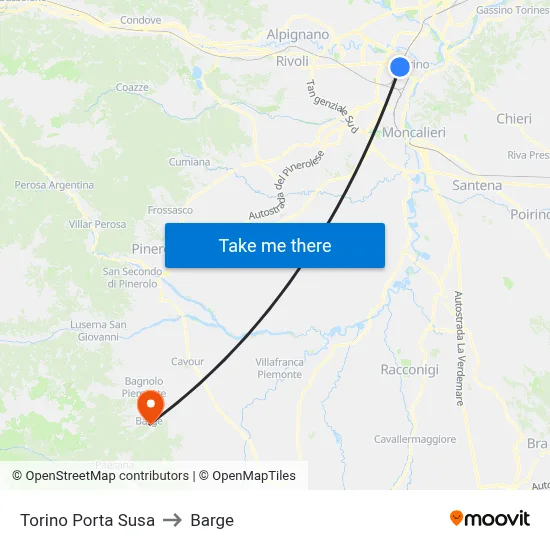 Turin Porta Susa to Barge map