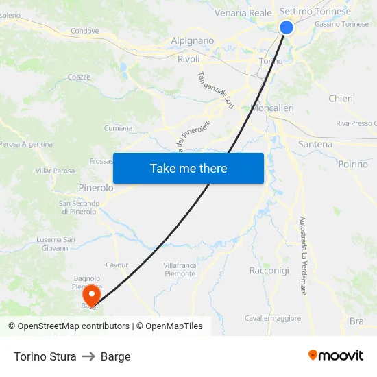 Turin Stura to Barge map