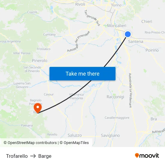 Trofarello to Barge map