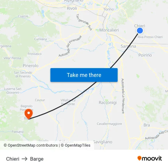 Chieri to Barge map