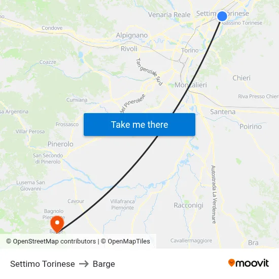 Settimo Torinese to Barge map