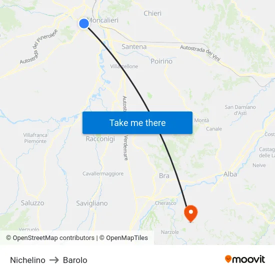 Nichelino to Barolo map