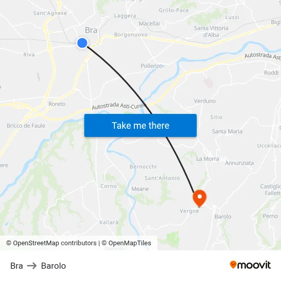 Bra to Barolo map