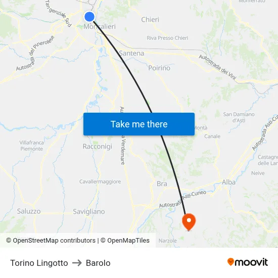 Turin Lingotto to Barolo map
