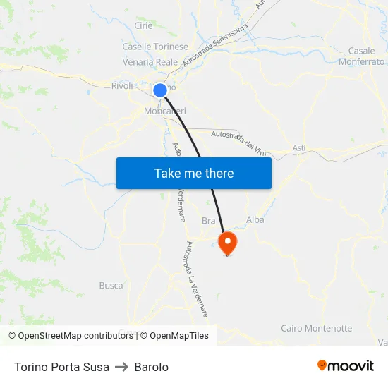 Turin Porta Susa to Barolo map