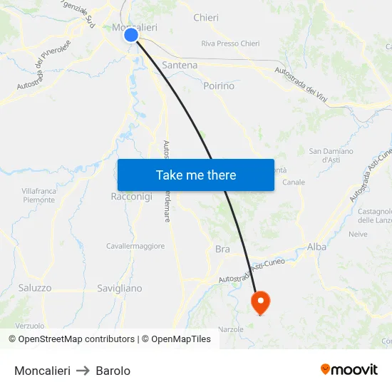 Moncalieri to Barolo map
