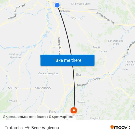 Trofarello to Bene Vagienna map