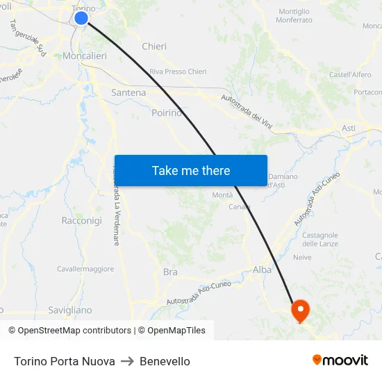 Turin Porta Nuova to Benevello map
