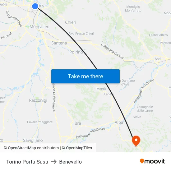 Turin Porta Susa to Benevello map
