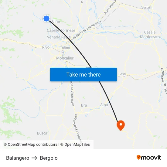 Balangero to Bergolo map