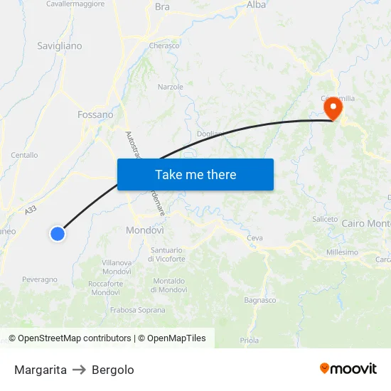 Margarita to Bergolo map