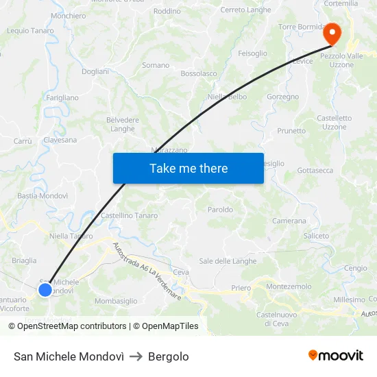 San Michele Mondovì to Bergolo map