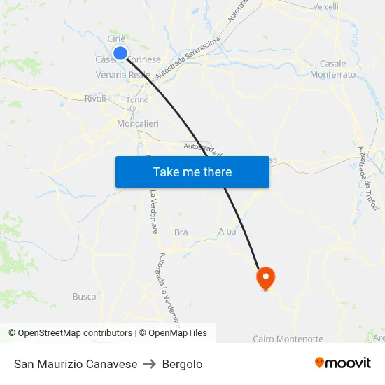 San Maurizio Canavese to Bergolo map