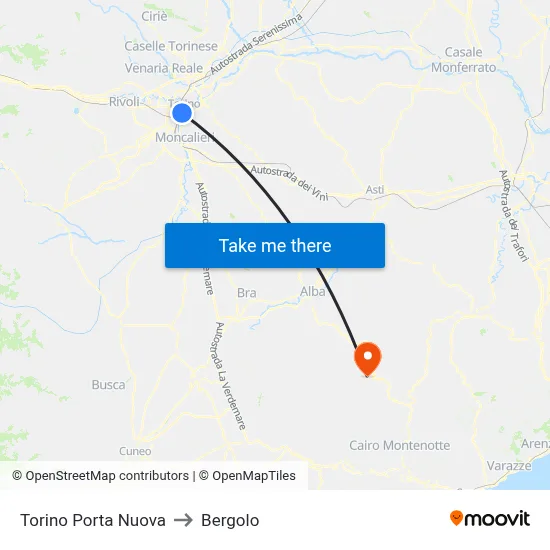 Turin Porta Nuova to Bergolo map