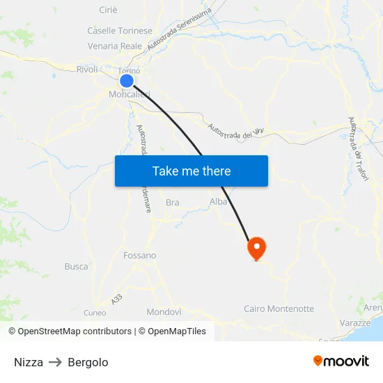 Nizza to Bergolo map