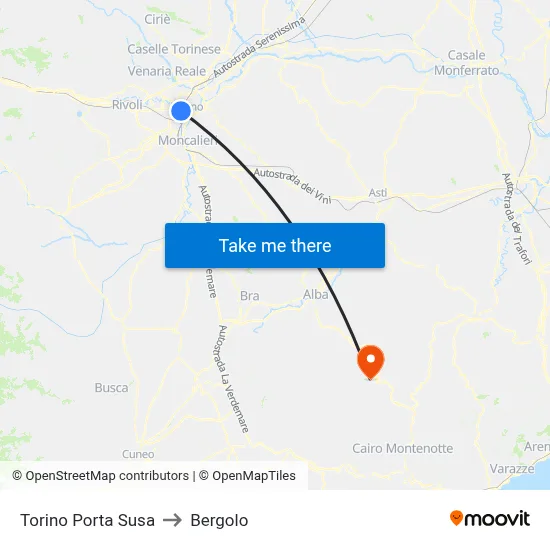 Turin Porta Susa to Bergolo map