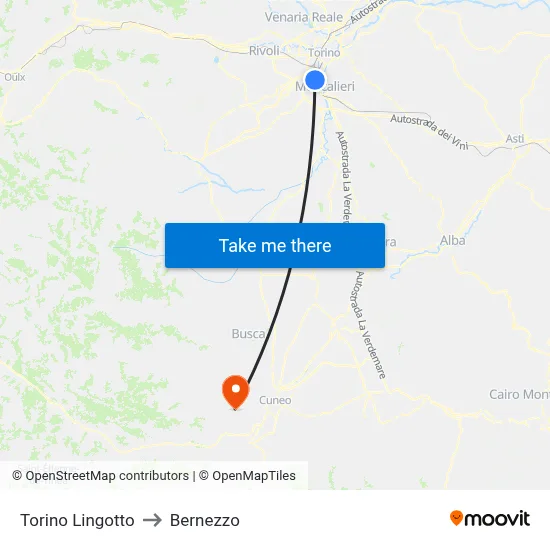 Turin Lingotto to Bernezzo map