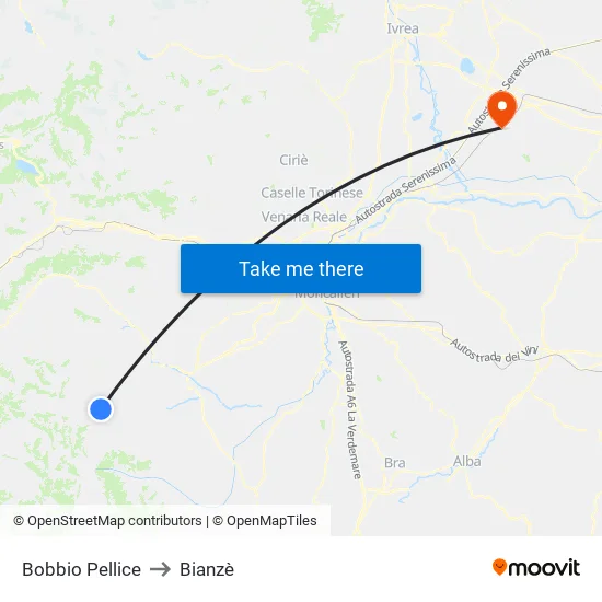 Bobbio Pellice to Bianzè map