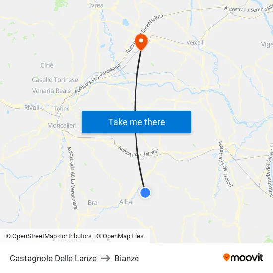 Castagnole Delle Lanze to Bianzè map