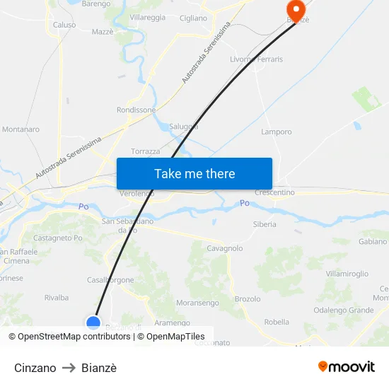 Cinzano to Bianzè map