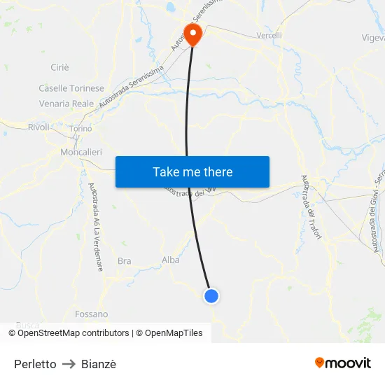 Perletto to Bianzè map