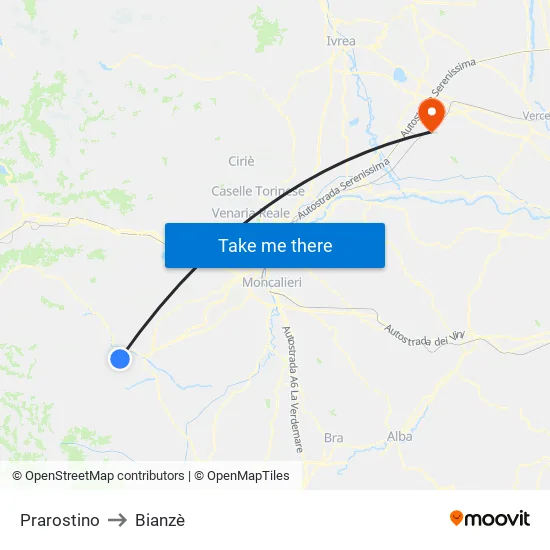 Prarostino to Bianzè map