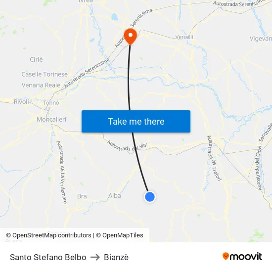 Santo Stefano Belbo to Bianzè map