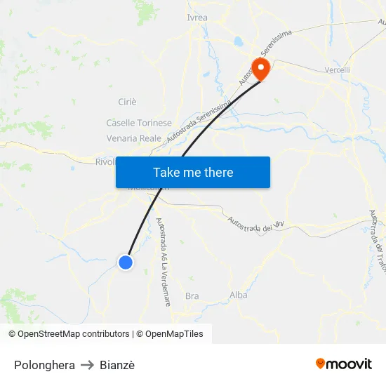 Polonghera to Bianzè map