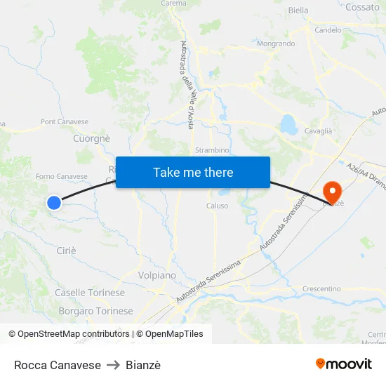 Rocca Canavese to Bianzè map
