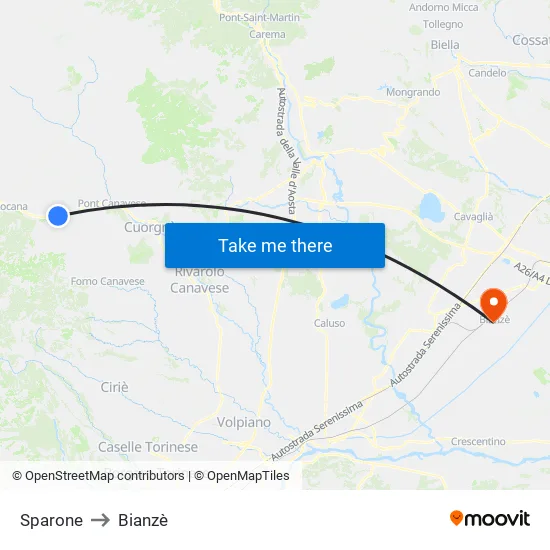 Sparone to Bianzè map