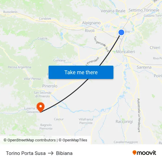 Turin Porta Susa to Bibiana map