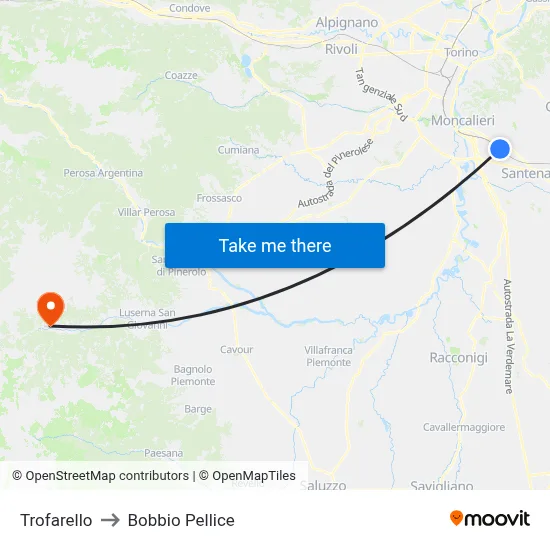 Trofarello to Bobbio Pellice map