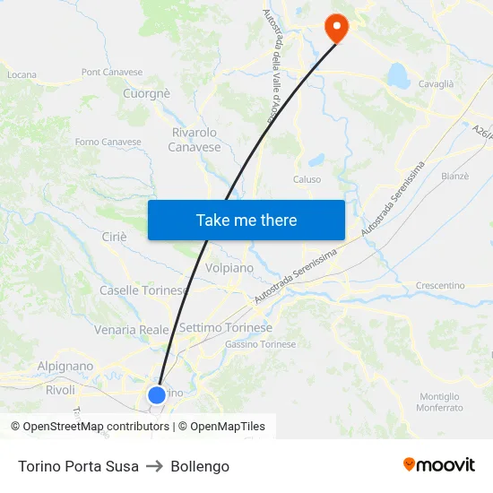 Turin Porta Susa to Bollengo map