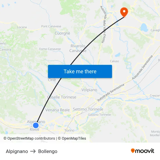 Alpignano to Bollengo map