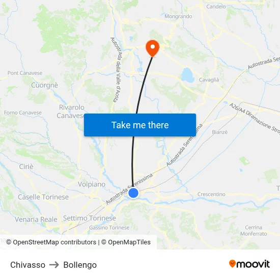 Chivasso to Bollengo map