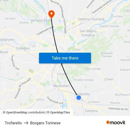 Trofarello to Borgaro Torinese map
